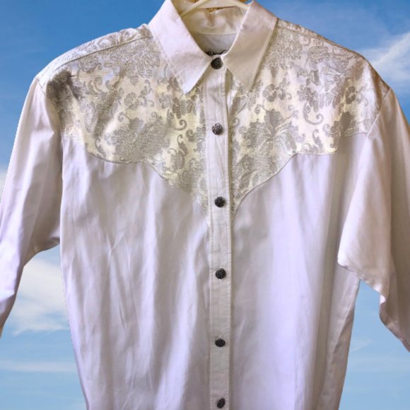 Longhorn Western Shirt Womens Medium White Button Up Long Sleeve Pretty - Picture 10 of 15